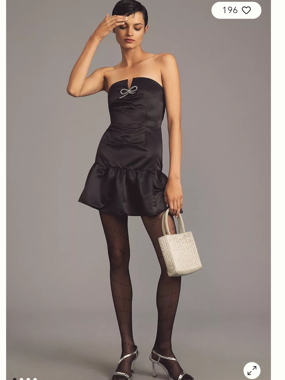 Anthropologie Black Satin Mini Dress with Beaded Bow Accent